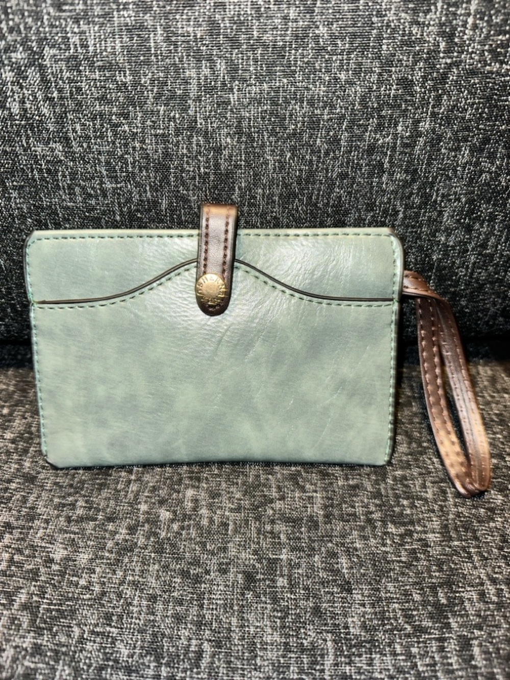 Mint Green Wristlet Wallet with Brown Strap